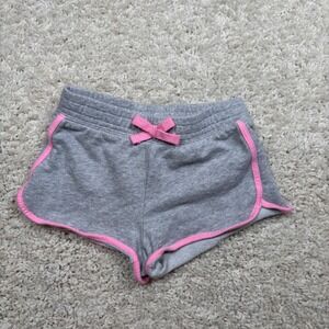 Kids H&M Girls Gray Sweat Shorts Pink Trim Bow Elastic Waist Lounge Wear Size S
